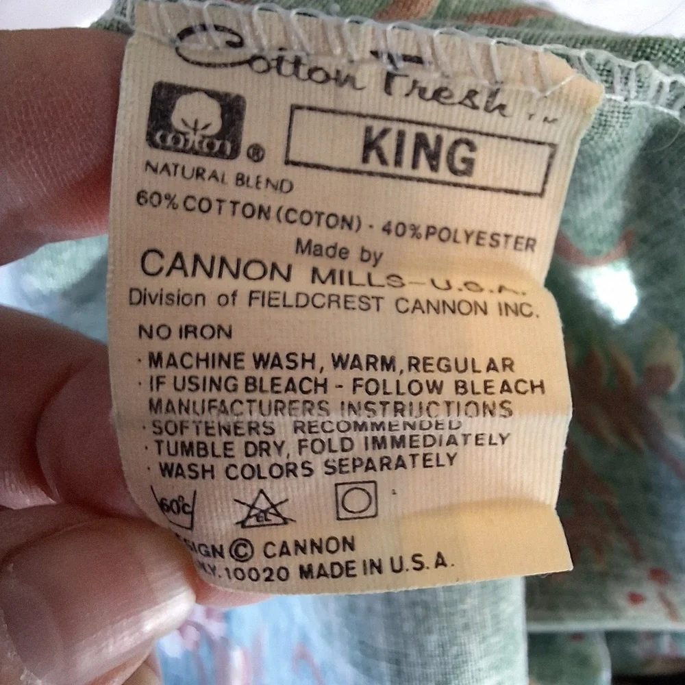 Vintage Cannon King Green Floral Ruffled Pillow Case Cotton Fresh Cottagecore